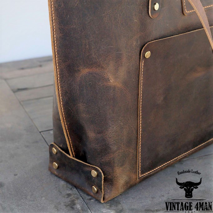 Túi Tote Nam Nữ Vintage Da Bò Thật / Túi Tote Kiểu Dáng Cổ Điển Da Bò Sáp Ngựa Điên