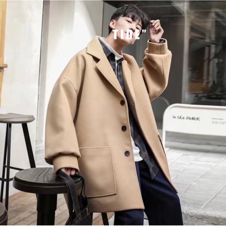 Áo Khoác Len Dày Dáng Dài Màu Sắc áo choàng lông Thời Trang Hàn Quốc áo gió nam from rộng áo gió unisex