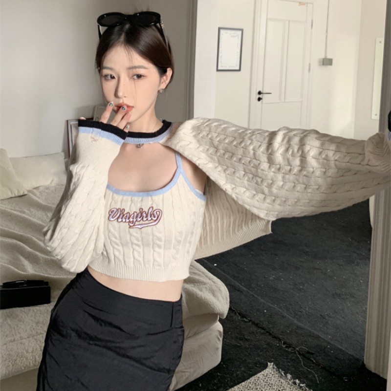 Set Áo Hai Dây Dệt Kim Thêu Họa Tiết Xinh Xắn Cho Nữ