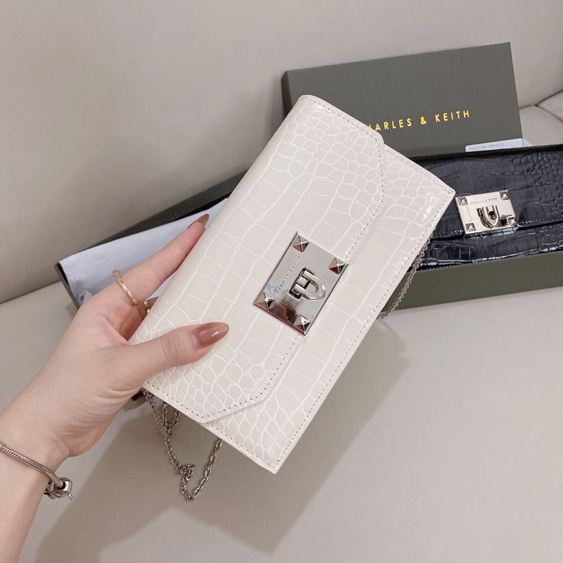 Clutch CK khoá gập da rắn size 19cm fullbox