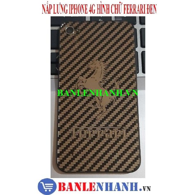 NẮP LƯNG IPHONE 4G HÌNH CHỮ FERRARI 2 NGỰA LƯỚI MÀU ĐEN  [VỎ ZIN, XỊN]