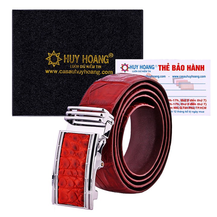 Thắt lưng nam da cá sấu nguyên con bụng màu nâu đỏ XH4743