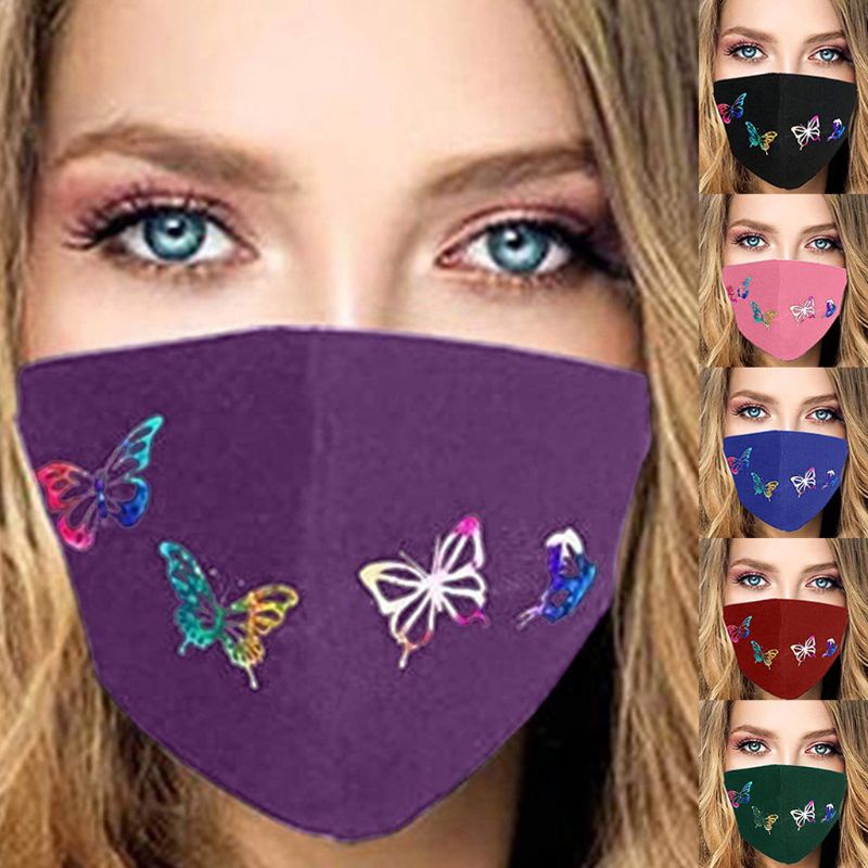 Khẩu Trang Cotton 3D Chống Bụi Chống Sương Mù Có Thể Tái Sử Dụng Nhiều Lần In Họa Tiết Bướm Màu Cầu Vồng