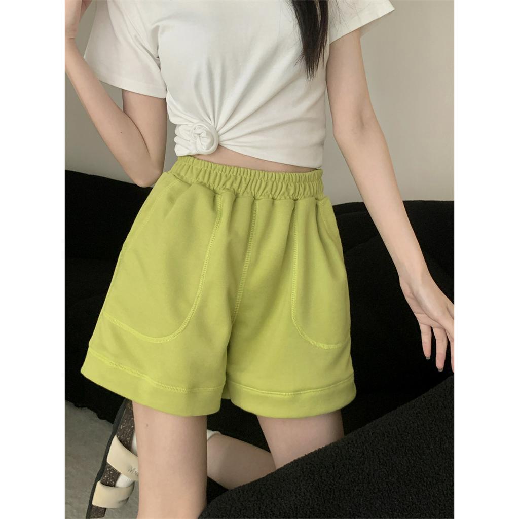 Quần Short Thể Thao Lưng Cao Ống Rộng Màu Sắc Đơn Giản Phong Cách Hàn Quốc