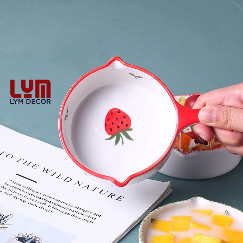 (SALE SHOCK)  Quánh sứ vẽ tay hình dâu tây/chanh vàng - Thố sứ tròn cao cấp xuất Âu