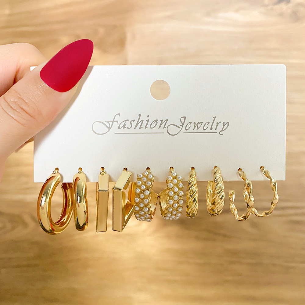 Bộ Khuyên Tai Tròn Bằng Kim Loại Đính Ngọc Trai Và Bướm Thời Trang Cho Nữ