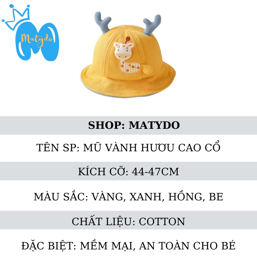 Mũ nón bucket vành tròn cho bé hình hươu cao cổ xinh xắn phụ kiện trẻ em 44-47cm