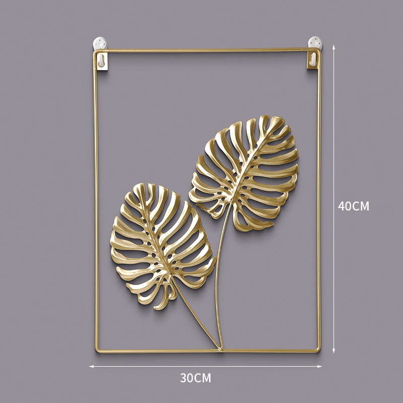 Khung tranh kim loại mạ vàng hình hoa lá treo tường trang trí phong cách bắc âu