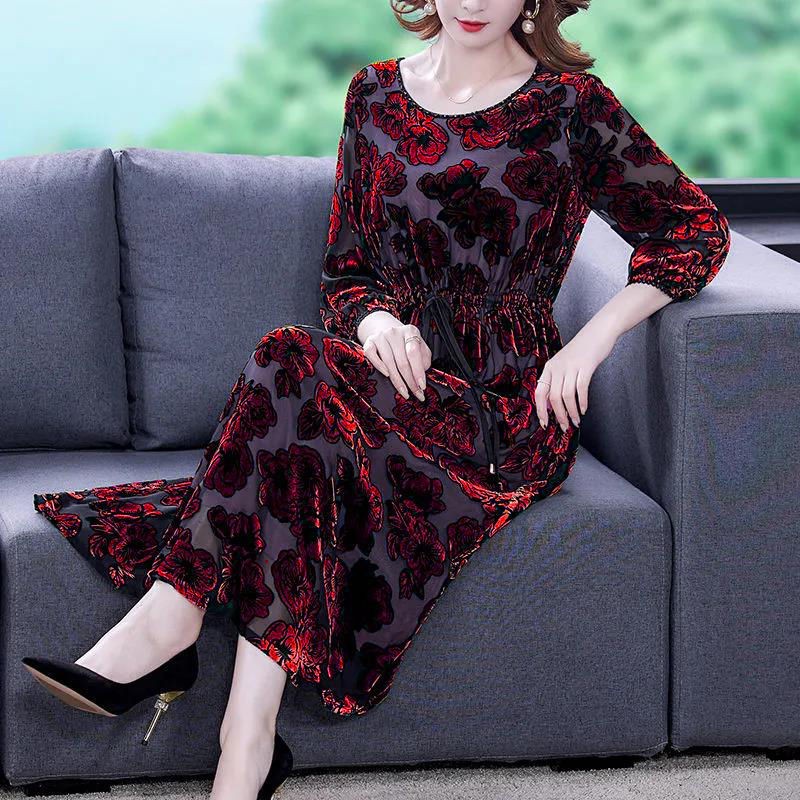 Váy dài dành cho bà mẹ trung niên và cao tuổi, quần áo bà bầu thu đông