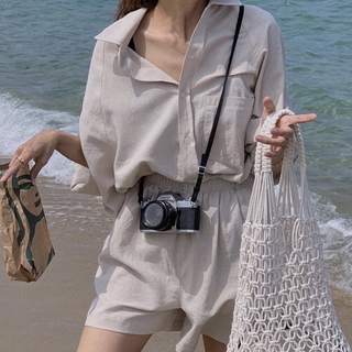 Set áo sơ mi + quần đùi oversize