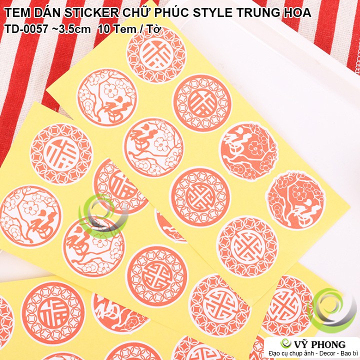 TEM DÁN TRÒN CHỮ PHÚC HỌA TIẾT TRUNG HOA TẾT TRUNG THU STICKER TRANG TRÍ BAO BÌ HỘP QUÀ BÁNH KẸO TD-0057