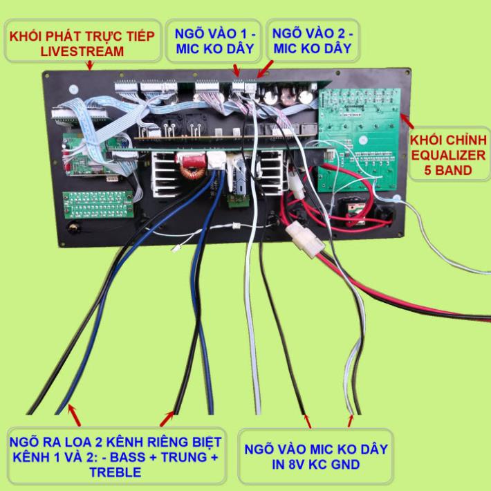 Mạch loa kéo 5 tấc đơn 500W Reverb chống hú DSP Livestream Equalizer 5 Band, chạy FET IRFB32N15D