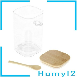 Glass Canister Sugar Jar with Bamboo Lid & Spoon Airtight Spice Jar