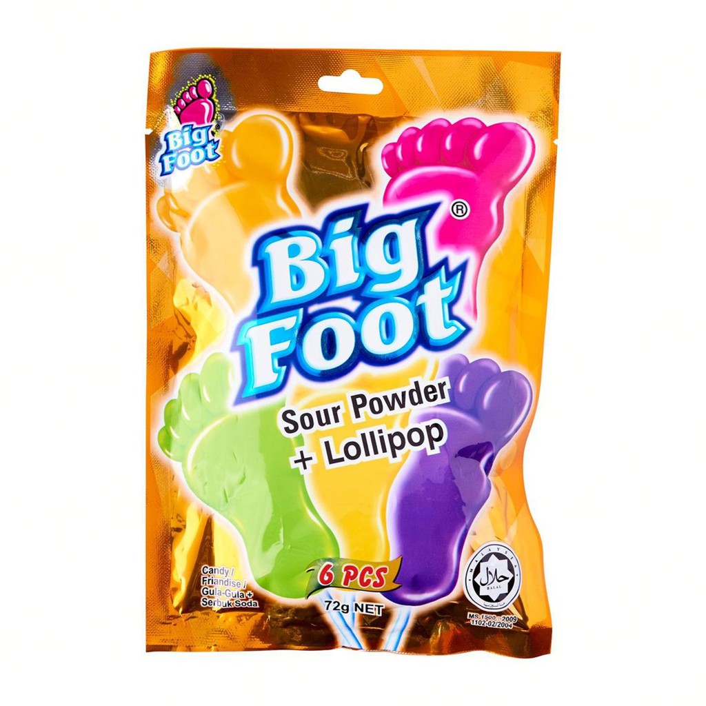 Kẹo que bàn chân chấm bột hương trái cây Big Foot 72g (6 cái) nhập khẩu Malaysia