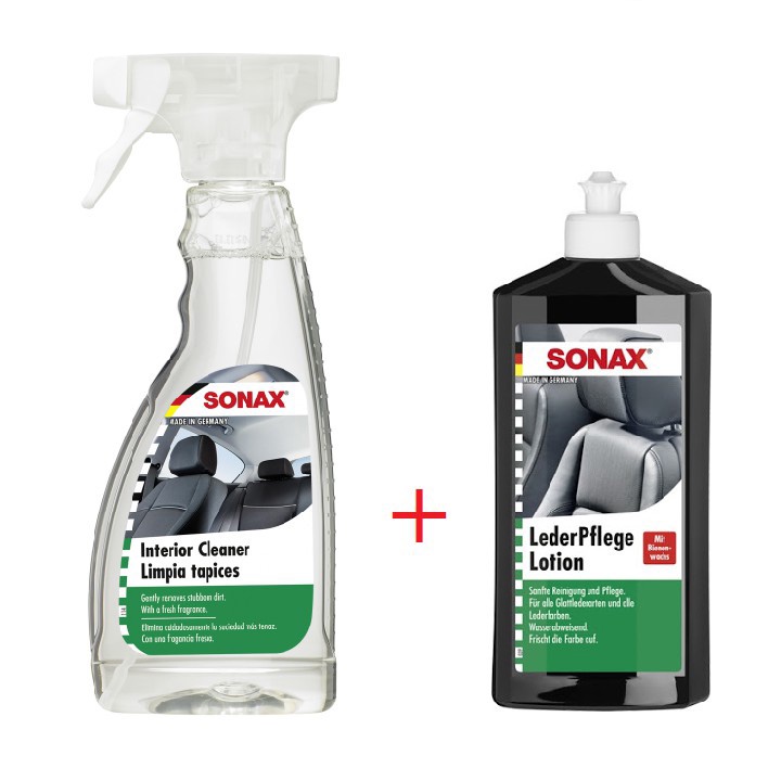COMBO Dung dịch làm sạch nội thất SONAX &amp; Kem bảo dưỡng ghế da SONAX Leather Care