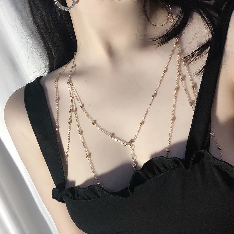 Dây đeo trang trí ngực LEVAO bằng kim loại phối tua rua thời trang cho nữ