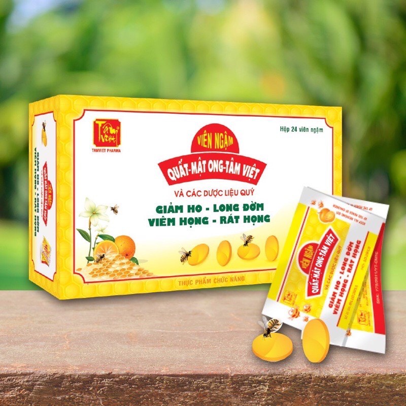 Viên ngậm quất mật ong Tâm Việt thảo dược an toàn cho trẻ em và người lớn hộp 24 viên ngậm