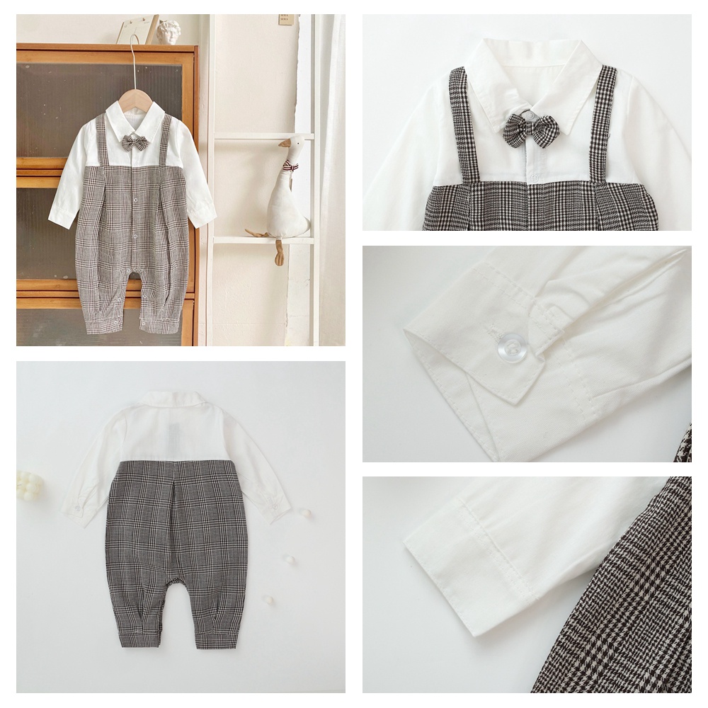 Áo Liền Quần Sanlutoz Vải Cotton Kẻ Sọc Ca Rô Dài Tay Thời Trang Mùa Thu Cho Bé Trai