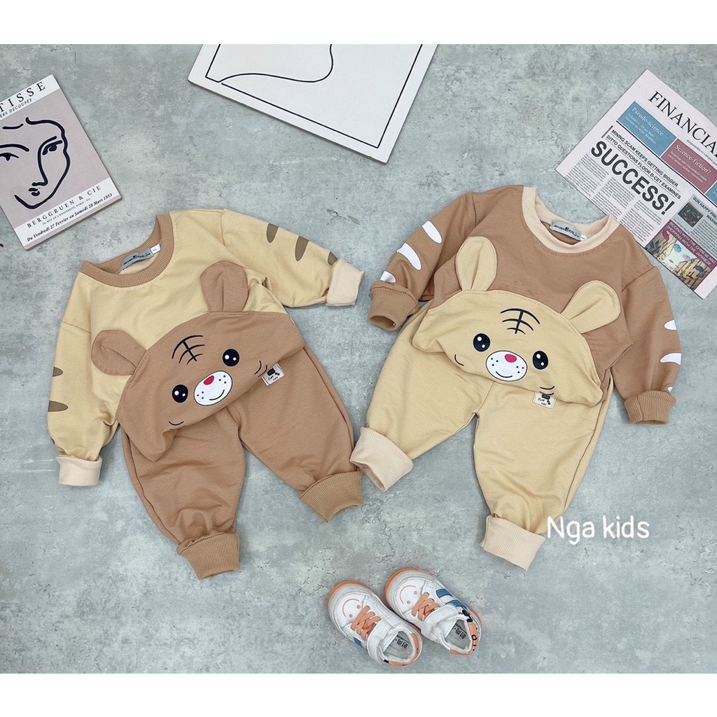 Bộ  nỉ da cá gấu tai thật cho bé