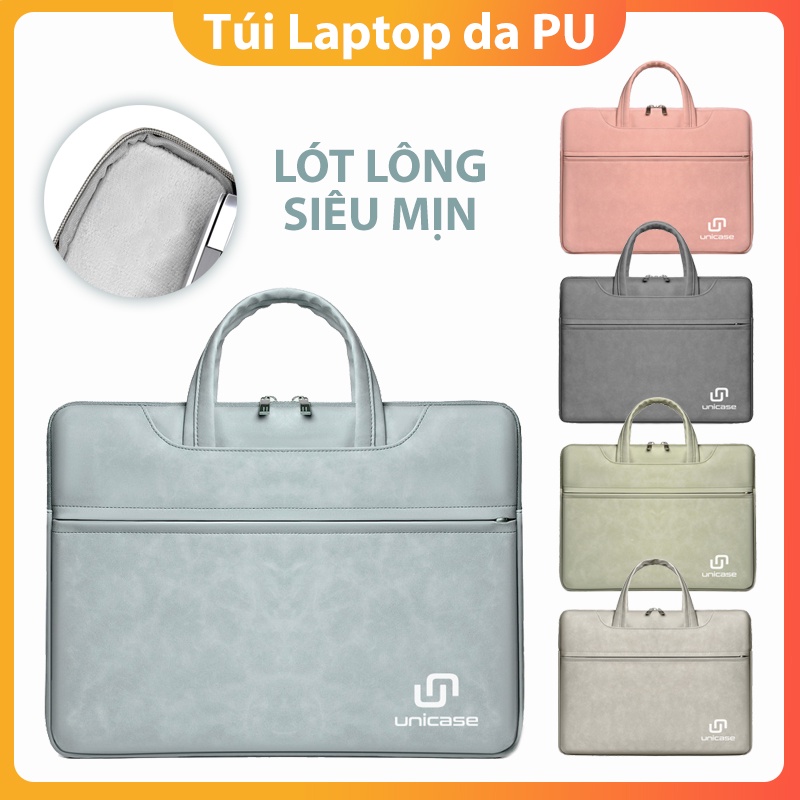 Túi xách laptop chống sốc thời trang Unicase da PU 13 14 15 inch - có quai đeo