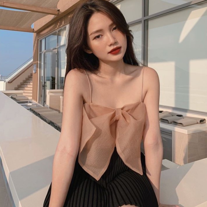 Áo 2 dây nơ to tơ organza