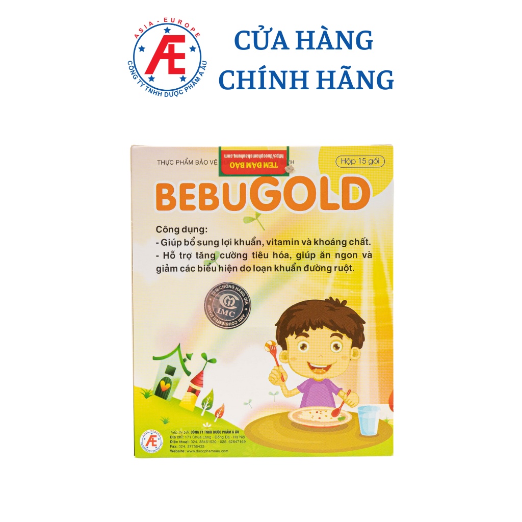 Bebugold hỗ trợ tăng cường tiêu hóa giúp ăn ngon hấp thu tốt hộp 15 gói DƯỢC PHẨM Á ÂU