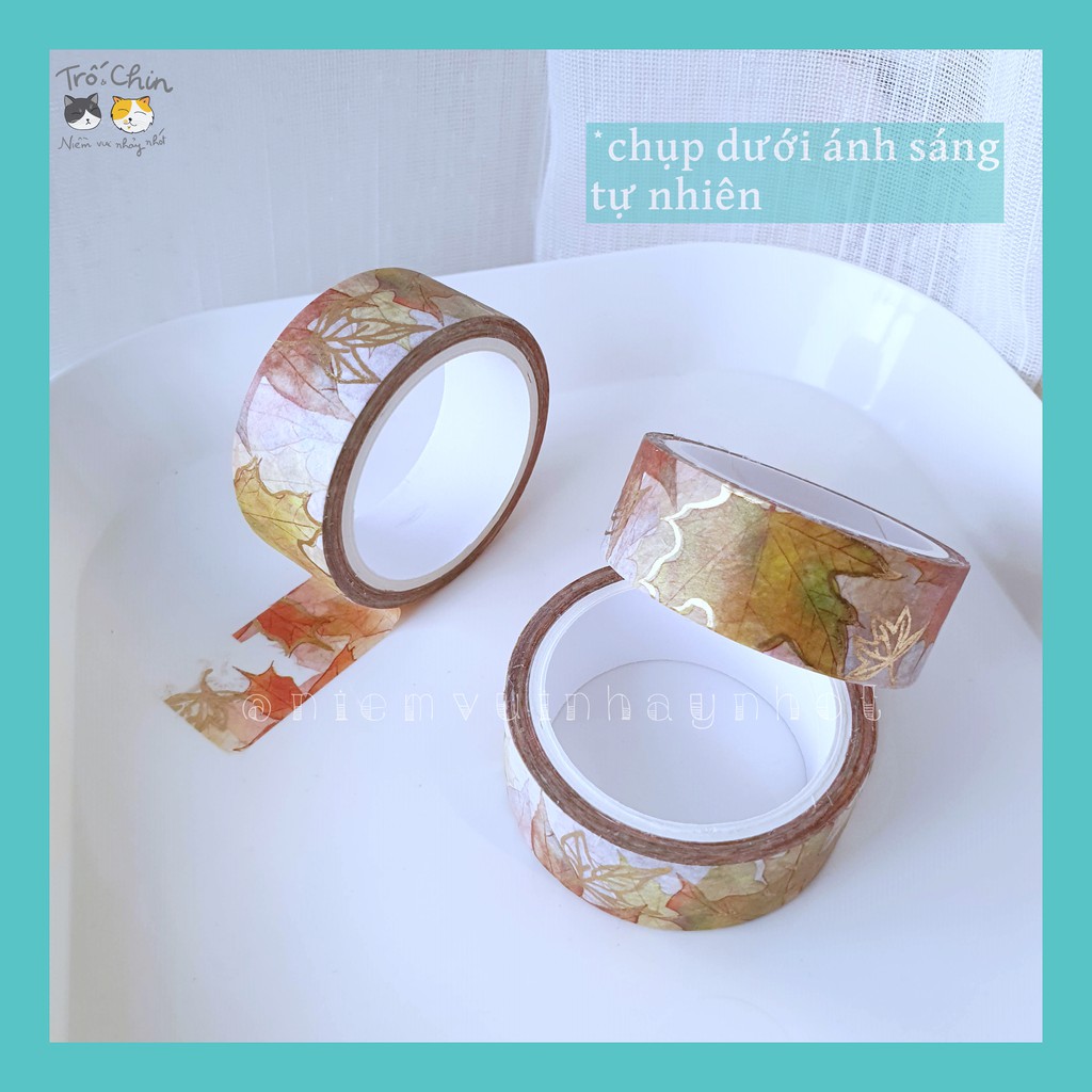 [HÀNG CÓ SẴN] Washi tape Băng keo Băng dính trang trí nhũ ánh kim nhiều họa tiết Trăng Sao Hoa Lá (1.5cm*5m)