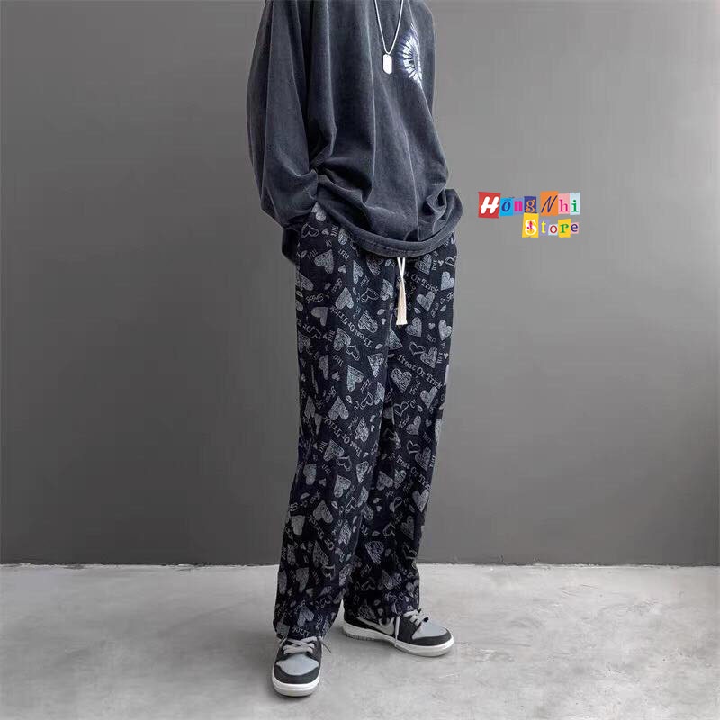 Quần Jogger 3D Trái Tim Ulzzang Unisex Jogger Loang Màu Dây Rút Lai Ống Rộng V2 - MM