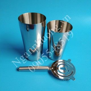 Combo shaker 2 mảnh inox  và dụng cụ chặn đá inox lớn
