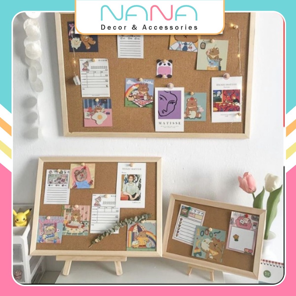 Bảng Ghim Gỗ Bần 🌞TẶNG GHIM+STICKER+DÂY TREO+MÓC🌞 Bảng Note Treo Tường,Treo Ảnh, Postcard Trang Trí