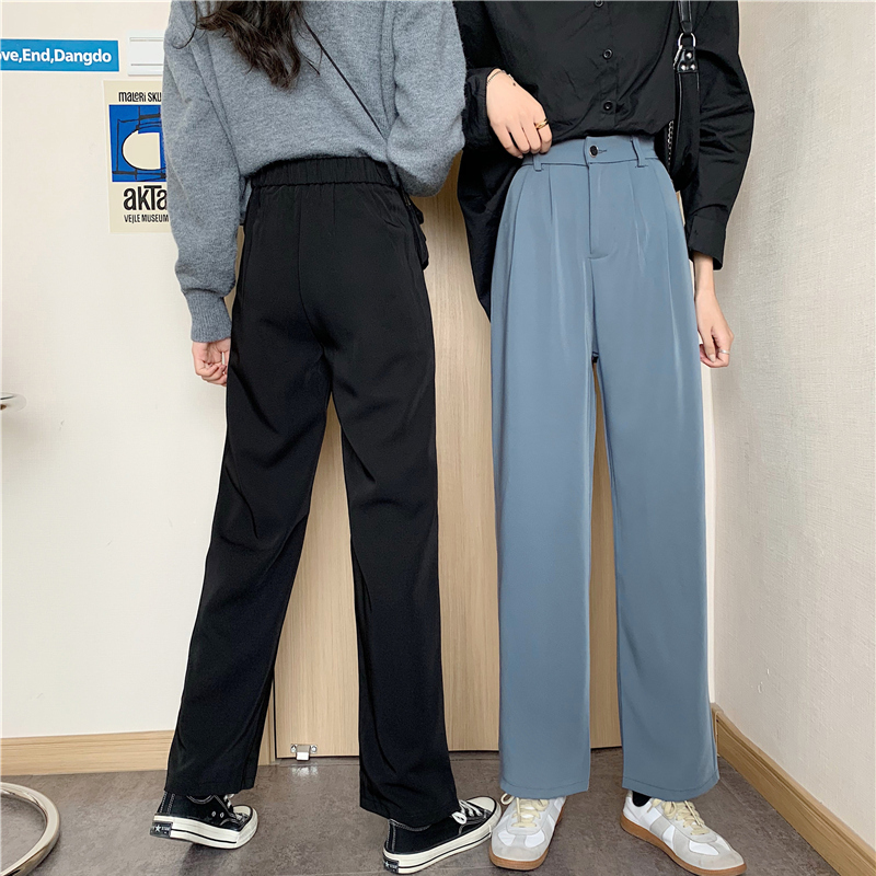 SUXI Quần Dài Lưng Cao Ống Rộng Phong Cách Hàn Quốc Thanh Lịch Cho Nữ