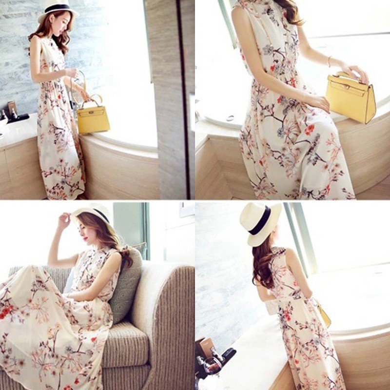 [Baywellfashion]Đầm sát nách cổ tròn hoạ tiết hoa phong cách Bohomian | BigBuy360 - bigbuy360.vn