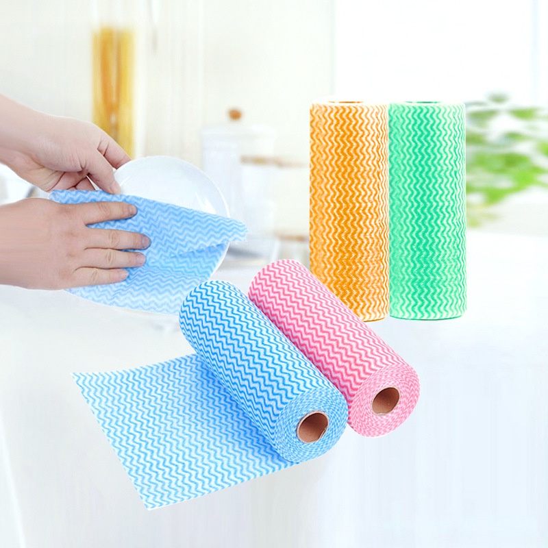 Cuộn Giấy Lau Đa Năng, Khăn lau bếp Vải Không Dệt tiện dụng 50 tờ, cuộn khăn vải lau bếp sọc nhiều màu