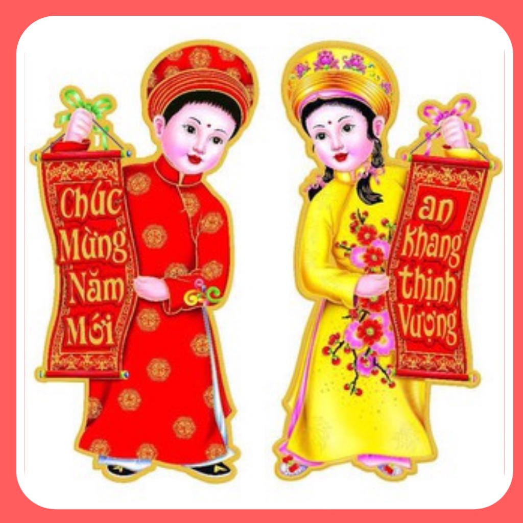 DECAN DÁN TƯỜNG,CỬA KÍNH TRANG TRÍ TẾT HÌNH CÔ CẬU ÁO DÀI VIỆT NAM
