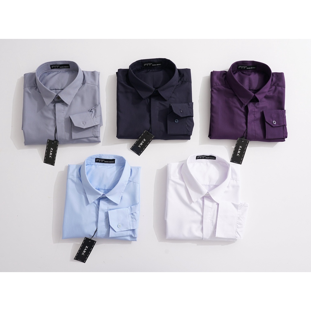 Áo sơ mi nam tay dài giấu cúc ZARA 5 màu vải kate lụa cao cấp không nhăn - Đẳng Cấp Phái Mạnh