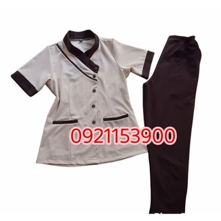 Đồng phục spa màu nâu kem