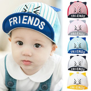 Mũ vải kẻ sọc đính tai mèo xinh xắn dễ thương cho bé