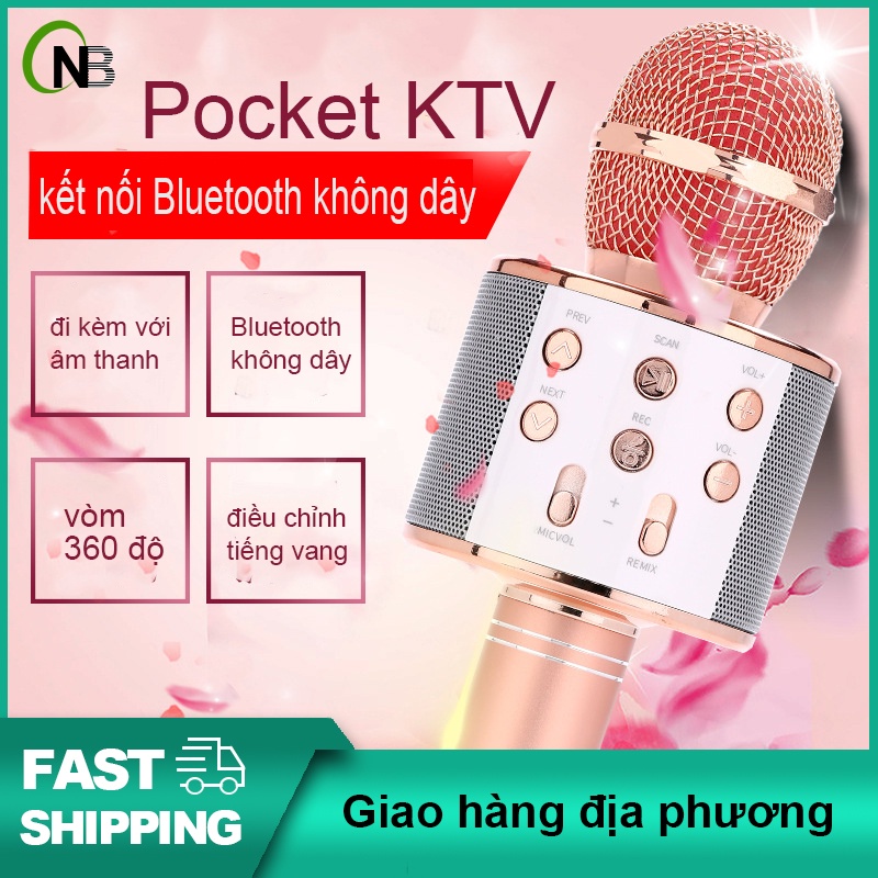 Mic hát karaoke không dây Loa Bluetooth với âm thanh ấm karaoke cầm tay mini hát hát hay nhất hiện nay [HT00001}