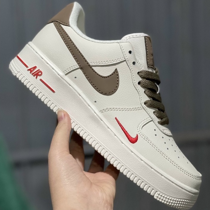 Giày Sneaker AF1 custom vệt nâu, air force 1 white brown bản mới