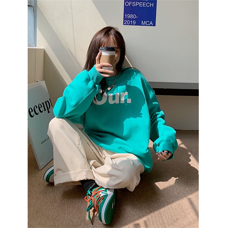 NRVP Áo Hoodie Dáng Rộng Thời Trang Hàn Quốc Đơn Giản Cá Tính Cho Nữ