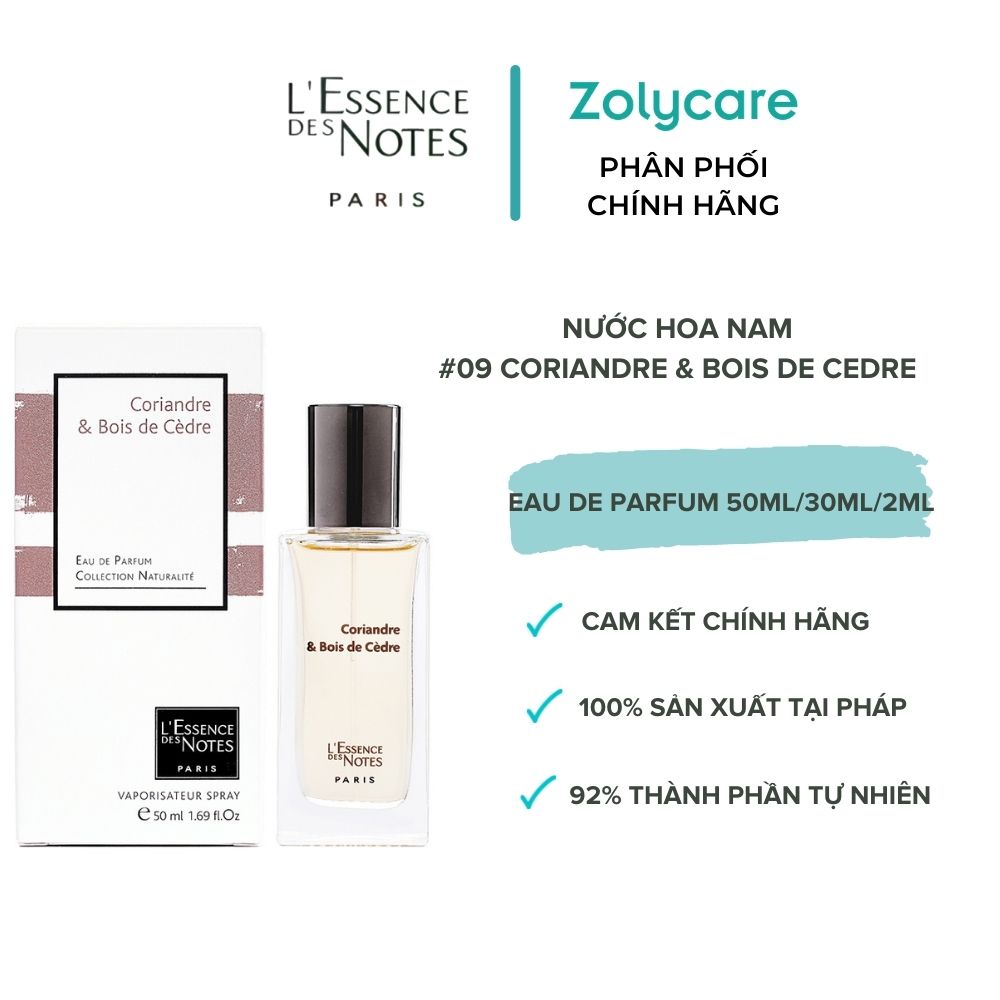Nước Hoa Pháp Nam L'Essence des Notes EDN Coriandre & Bois De Cedre 30ml/50ml