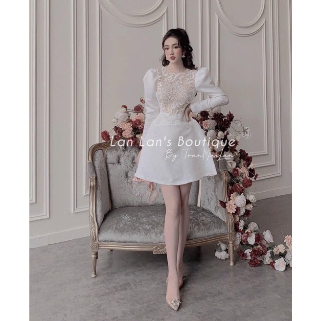 Đầm Nữ Phối Ren - Váy Xoè Dự Tiệc Cho Nữ Tay Dài | WebRaoVat - webraovat.net.vn