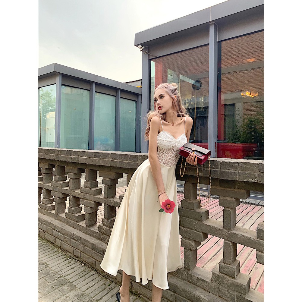 JANE'S Đầm dự tiệc hai dây gợi cảm công chúa Voan ren hoa phong cách Paris dress   J0273