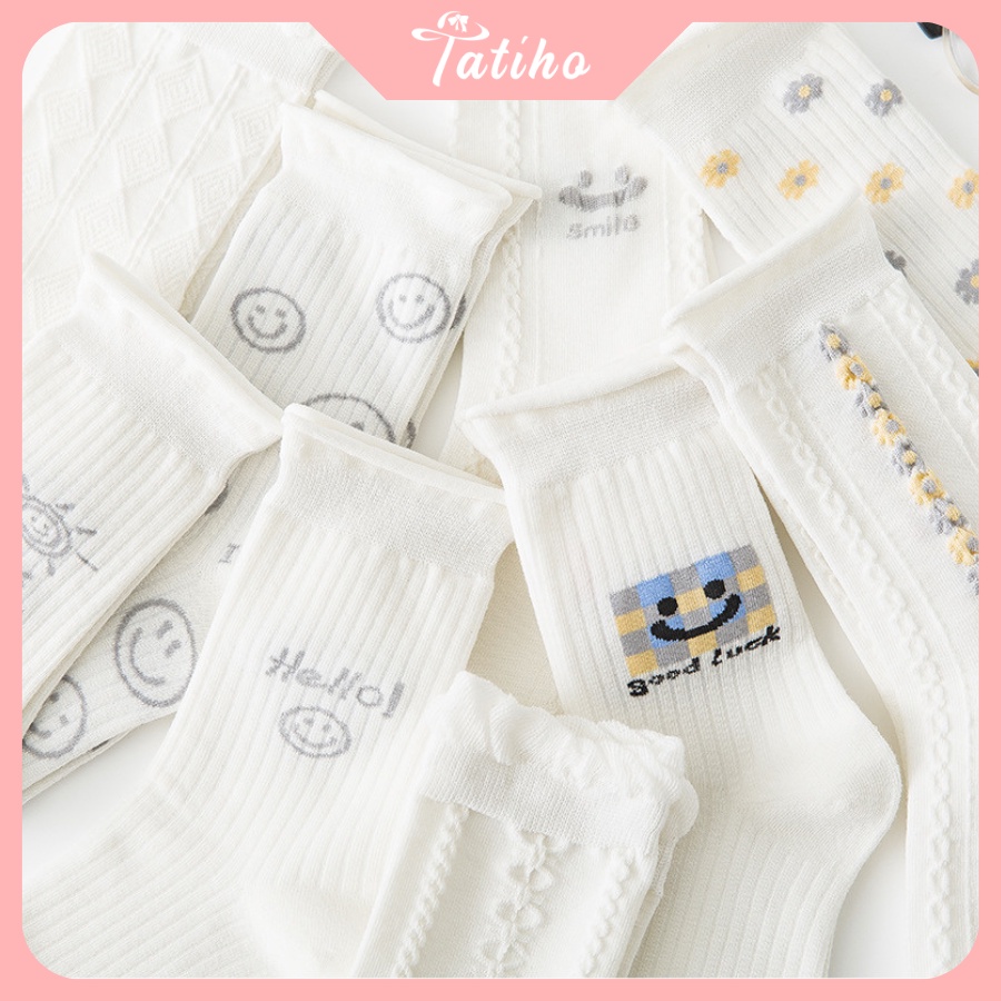 Vớ Tất Cotton Cổ Cao Nữ Đẹp Họa Tiết Dễ Thương Phong Cách Nhật Bản Dễ Thương - Tatiho - Mã TV025