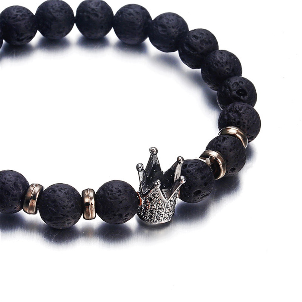 Vòng Tay Đá Hematite Mặt Hình Cú Mèo Đội Vương Miện Mũ Bảo Hiểm Cho Nam Nữ