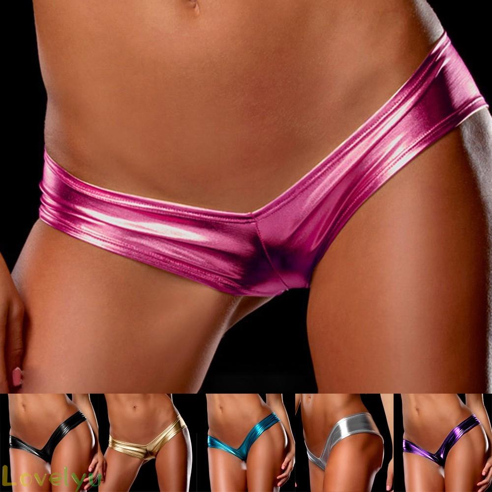 【LOVELYU】Briefs Panties Patent Polyester Solid Color Thong Underwear Comfortable【Good Quality】