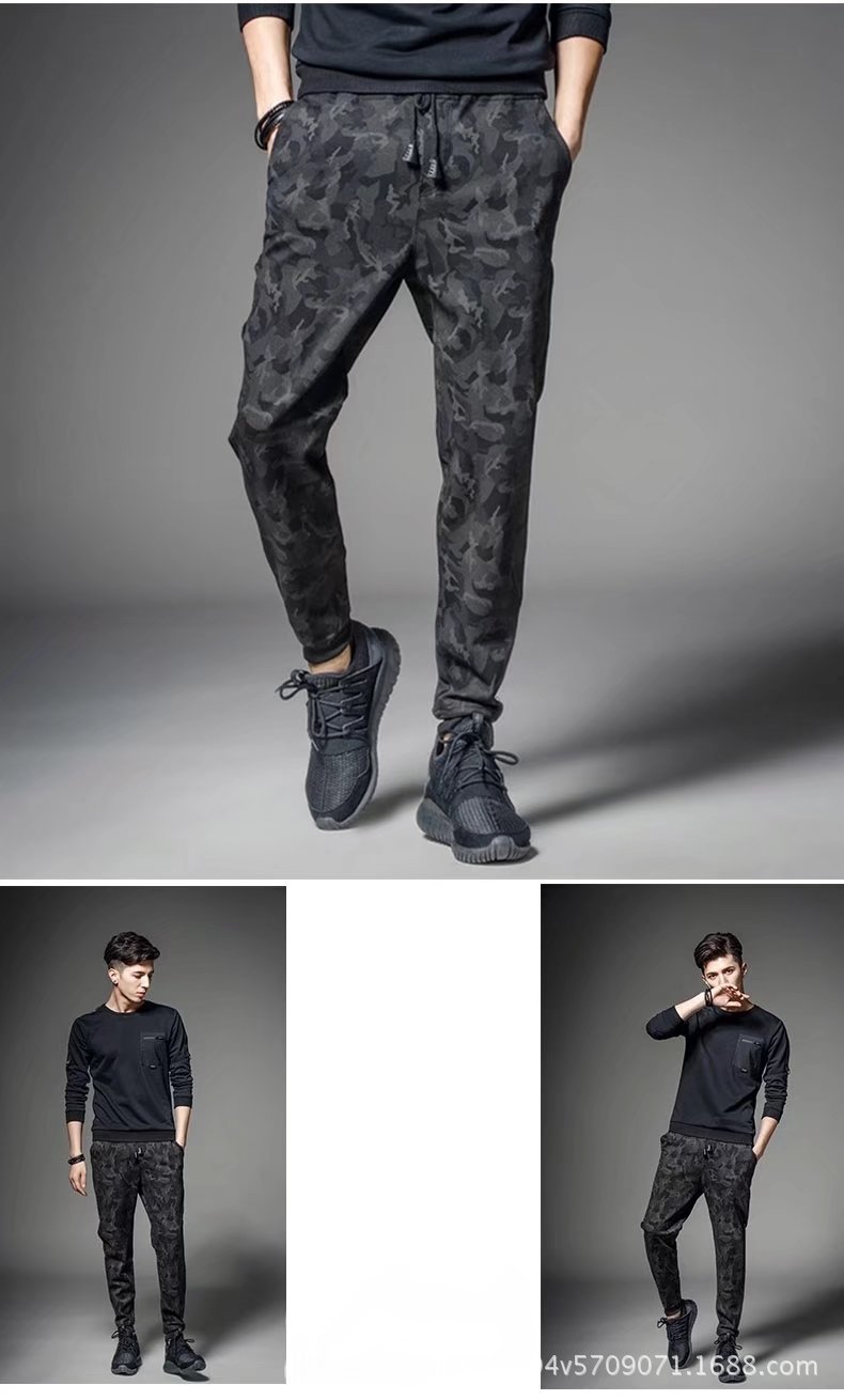 【EI KA 】S-5XL Black Camouflage track pants korean style Fashion Casual Straight pants