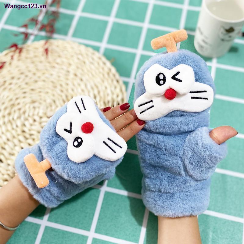 Găng Tay Lông Nhung Hở Ngón Ấm Áp Họa Tiết Hoạt Hình Doremon Dễ Thương Phong Cách Hàn Quốc Cho Nữ