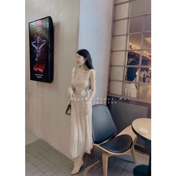 Set áo ren + chân váy dập li dày dặn sang chảnh kèm ảnh thật