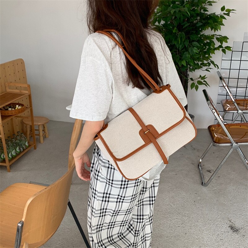 Túi xách JASMIN NOIR bằng vải canvas dáng vuông nhỏ có khoá gài đơn giản cho nữ